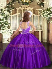 V-neck Sleeveless Lace Up Little Girl Pageant Dress Turquoise Satin