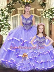 Tulle Sleeveless Floor Length Vestidos de Quinceanera and Beading and Ruffled Layers