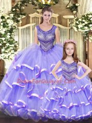 Tulle Sleeveless Floor Length Vestidos de Quinceanera and Beading and Ruffled Layers