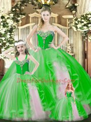 Charming Green Ball Gowns Beading and Ruffles Sweet 16 Dresses Lace Up Organza Sleeveless Floor Length