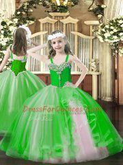 Charming Green Ball Gowns Beading and Ruffles Sweet 16 Dresses Lace Up Organza Sleeveless Floor Length