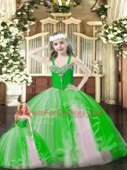Charming Green Ball Gowns Beading and Ruffles Sweet 16 Dresses Lace Up Organza Sleeveless Floor Length
