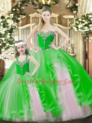 Charming Green Ball Gowns Beading and Ruffles Sweet 16 Dresses Lace Up Organza Sleeveless Floor Length