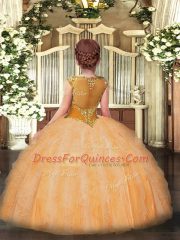 Discount Gold Scoop Neckline Beading and Ruffles Pageant Gowns For Girls Sleeveless Zipper