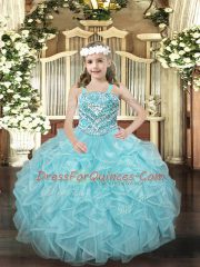 Light Blue Lace Up Pageant Dress Toddler Beading and Ruffles Sleeveless Floor Length