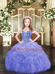 Most Popular Blue Spaghetti Straps Neckline Beading and Ruffles and Pick Ups Little Girls Pageant Dress Wholesale Sleeveless Lace Up