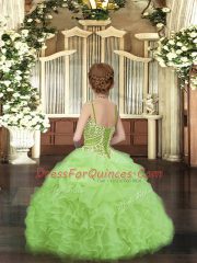 Most Popular Blue Spaghetti Straps Neckline Beading and Ruffles and Pick Ups Little Girls Pageant Dress Wholesale Sleeveless Lace Up