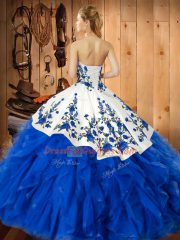 Embroidery and Ruffles Quinceanera Dresses Fuchsia Lace Up Sleeveless Floor Length