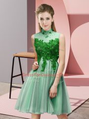 Stylish Knee Length Empire Sleeveless Apple Green Dama Dress Lace Up