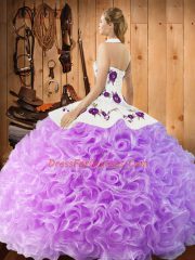 Apple Green Fabric With Rolling Flowers Lace Up Ball Gown Prom Dress Sleeveless Floor Length Embroidery