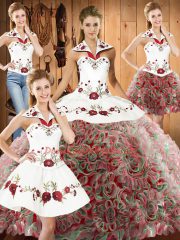 Perfect Fabric With Rolling Flowers Sleeveless Quinceanera Gown Sweep Train and Embroidery
