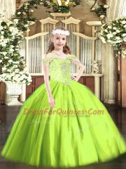 Graceful Yellow Green Off The Shoulder Neckline Beading Little Girls Pageant Gowns Sleeveless Lace Up