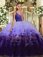 Fine Floor Length Multi-color Ball Gown Prom Dress Organza Sleeveless Ruffles