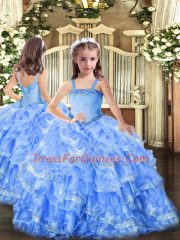 Sweet Floor Length Ball Gowns Sleeveless Baby Blue Pageant Gowns Lace Up