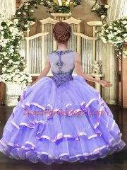 New Arrival Lavender Zipper Little Girls Pageant Dress Wholesale Beading and Ruffled Layers Sleeveless Floor Length