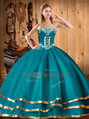 Ball Gowns Quinceanera Dresses Teal Sweetheart Organza Sleeveless Floor Length Lace Up