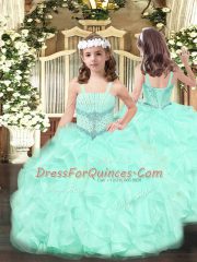 Popular Apple Green Sleeveless Beading and Ruffles Floor Length Little Girls Pageant Gowns