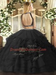 Halter Top Sleeveless Quince Ball Gowns Floor Length Ruffled Layers White Tulle