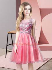 Fashionable Beading Prom Evening Gown Watermelon Red Zipper Sleeveless Knee Length
