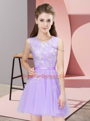 Modest Lace Court Dresses for Sweet 16 Lavender Side Zipper Sleeveless Mini Length