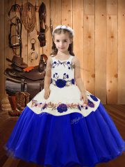Blue Pageant Dress Sweet 16 and Quinceanera with Embroidery Straps Sleeveless Lace Up