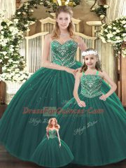 Sweetheart Sleeveless Lace Up Sweet 16 Dresses Dark Green Tulle