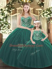 Sweetheart Sleeveless Lace Up Sweet 16 Dresses Dark Green Tulle