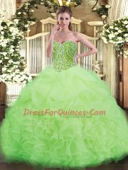 Yellow Green Sweetheart Lace Up Beading and Ruffles Vestidos de Quinceanera Sleeveless