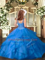 Customized Orange Ball Gowns Beading and Ruffles Little Girls Pageant Gowns Lace Up Organza Sleeveless Floor Length