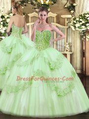 Fantastic Apple Green Sleeveless Tulle Lace Up 15th Birthday Dress for Military Ball and Sweet 16 and Quinceanera