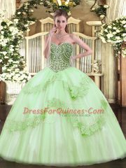 Fantastic Apple Green Sleeveless Tulle Lace Up 15th Birthday Dress for Military Ball and Sweet 16 and Quinceanera