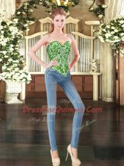 Suitable Floor Length Lace Up 15th Birthday Dress Green for Military Ball and Sweet 16 and Quinceanera with Beading and Ruffles