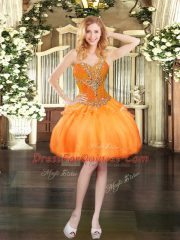 Sleeveless Floor Length Beading and Ruffles Lace Up Quinceanera Dress with Orange Red
