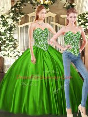 Artistic Sleeveless Floor Length Beading Lace Up Quinceanera Gown with Green