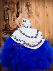 Inexpensive Olive Green Ball Gowns Satin and Organza Strapless Sleeveless Embroidery and Ruffles Floor Length Lace Up Quinceanera Dress