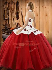 Orange Red Ball Gowns Embroidery Quinceanera Dresses Lace Up Satin and Tulle Sleeveless Floor Length