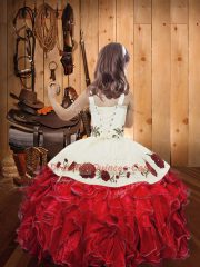 Custom Design Floor Length Lace Up Kids Pageant Dress Blue for Sweet 16 and Quinceanera with Embroidery and Ruffles