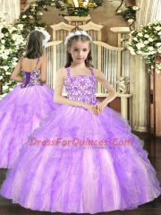 Colorful Beading and Ruffles Quince Ball Gowns Lilac Lace Up Sleeveless Floor Length