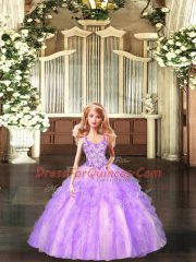 Colorful Beading and Ruffles Quince Ball Gowns Lilac Lace Up Sleeveless Floor Length