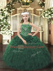 Floor Length Ball Gowns Sleeveless Dark Green Little Girls Pageant Dress Wholesale Lace Up