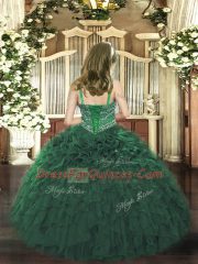 Floor Length Ball Gowns Sleeveless Dark Green Little Girls Pageant Dress Wholesale Lace Up