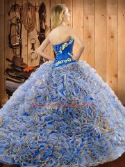 Cute Multi-color Lace Up Ball Gown Prom Dress Embroidery Sleeveless With Train Sweep Train