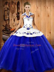 Nice Blue And White Sleeveless Embroidery Floor Length Vestidos de Quinceanera