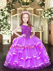 Beauteous Floor Length Ball Gowns Sleeveless Lavender Pageant Dress for Teens Zipper