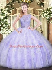 Glittering Floor Length Ball Gowns Sleeveless Lavender Quince Ball Gowns Backless