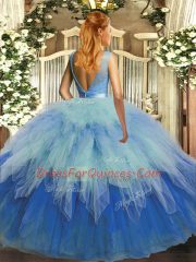 Multi-color Ball Gowns Tulle Scoop Sleeveless Ruffles Floor Length Backless 15th Birthday Dress