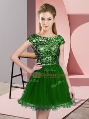 Beautiful Green Zipper Damas Dress Sequins Cap Sleeves Mini Length