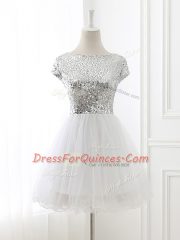 White Cap Sleeves Sequins Mini Length Dama Dress
