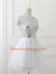 White Cap Sleeves Sequins Mini Length Dama Dress