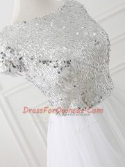 White Cap Sleeves Sequins Mini Length Dama Dress